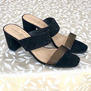 Chinese Laundry Women’s Heeled Sandals Size 10 Black
Bejeweled Block Slip On